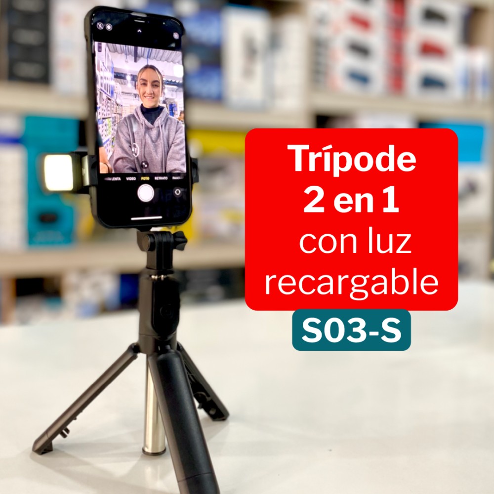 Tripode + Selfie 2 en 1 con Luz S-03S... 